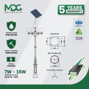 Đế gang DC05B + Chùm CH11-4 + Cầu D400 + Tấm pin NLMT