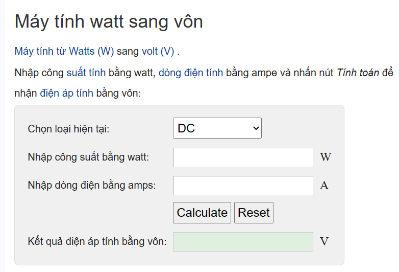 100W bằng bao nhiêu Vôn?