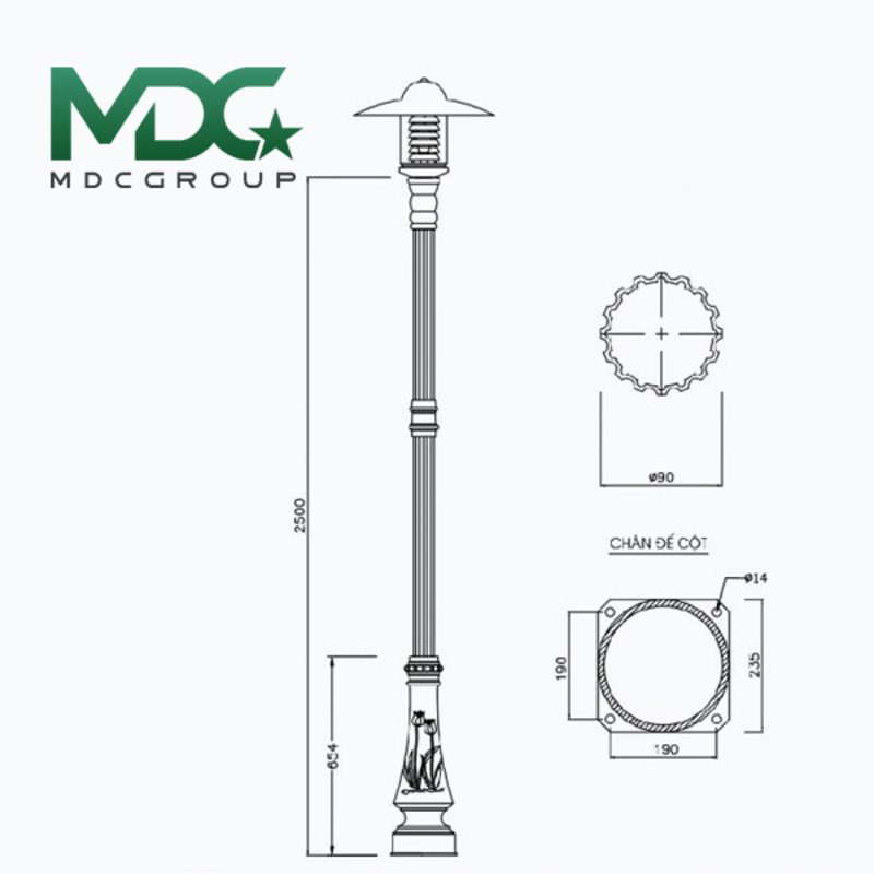 Đèn có đế Bamboo + đèn Jupiter là một trong các loại đèn chiếu sáng công viên được yêu thích tại MDC Lighting